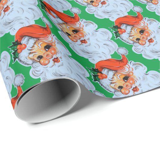 Retro Santa gezicht Kerstmis Cadeaupapier (Rol Hoek)