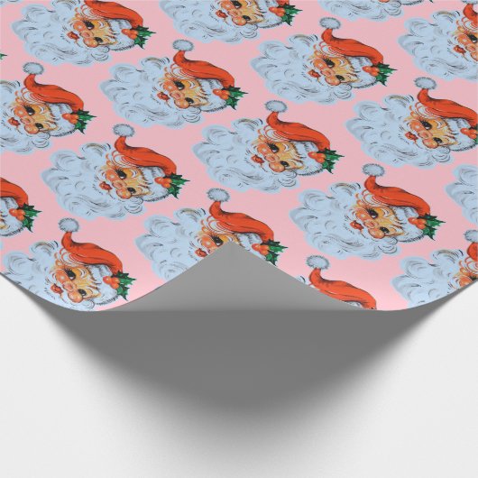 Retro Santa gezicht Kerstmis Cadeaupapier (Hoek)