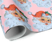 Retro Santa gezicht Kerstmis Cadeaupapier (Rol Hoek)