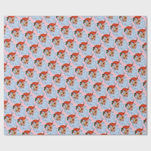 Retro Santa gezicht Kerstmis Roze Cadeaupapier (Vlak)
