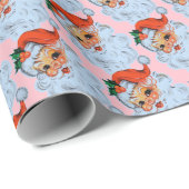 Retro Santa gezicht Kerstmis Roze Cadeaupapier (Rol Hoek)