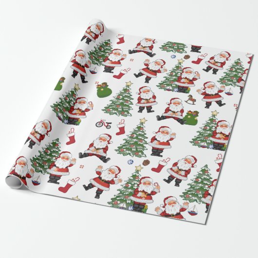 Retro Santa Gift Wrap Cadeaupapier (Uitgerold)