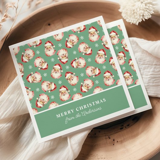 Retro Santa Green Gepersonaliseerde naam Kerstmis Servet