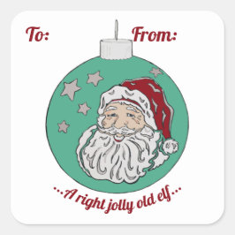 Retro Santa (groen) Vierkante Sticker