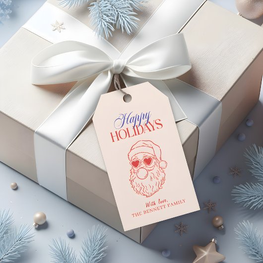 Retro Santa Happy Holidays Cadeaulabel