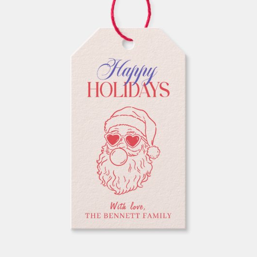 Retro Santa Happy Holidays Cadeaulabel (Voorkant)