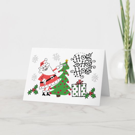 Retro Santa Ho Ho Ho KerstWenskaart Feestdagen Kaart (Voorkant)