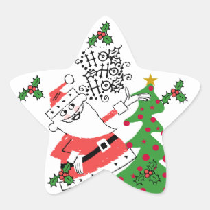 Retro Santa Ho Ho Ho Star Sticker