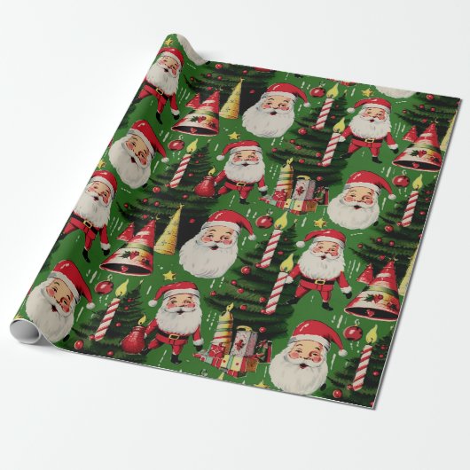 Retro Santa Holiday Delights 2 Cadeaupapier (Uitgerold)
