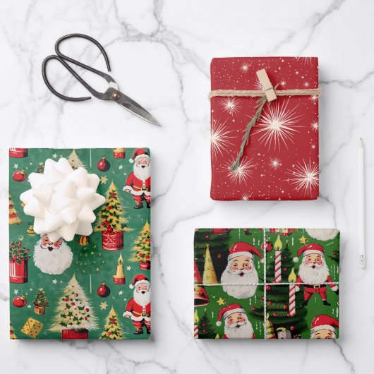 Retro Santa Holiday Delights Inpakpapier Vel (Voorkant)