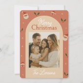 Retro Santa & Holly Arch Christmas Card Feestdagenkaart (Voorkant)