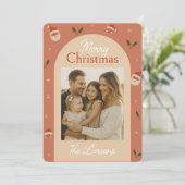 Retro Santa & Holly Arch Christmas Card Feestdagenkaart (Staand voorkant)