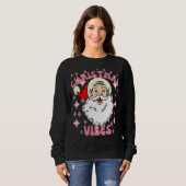 Retro Santa hoofd roze kerstvibes pyjama Trui (Voorkant volledig)
