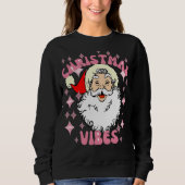Retro Santa hoofd roze kerstvibes pyjama Trui (Voorkant)