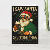 Retro Santa I Saw Santa Split The G Drinking Ugly Kaart (Voorkant)