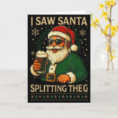 Retro Santa I Saw Santa Split The G Drinking Ugly Kaart (Gele Bloem)