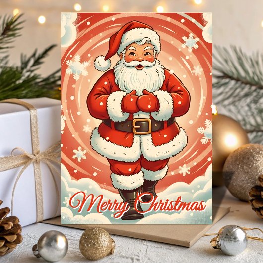 Retro Santa in a Blizzard Christmas Feestdagen Kaart