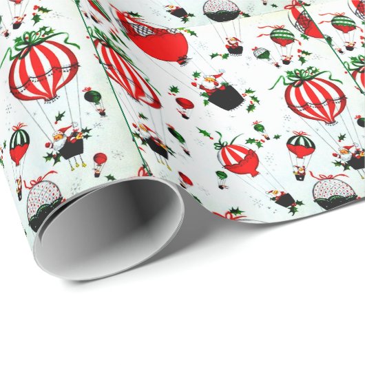 RETRO SANTA IN EEN BALLOON WRAPPINGPAPIER CADEAUPAPIER (Rol Hoek)