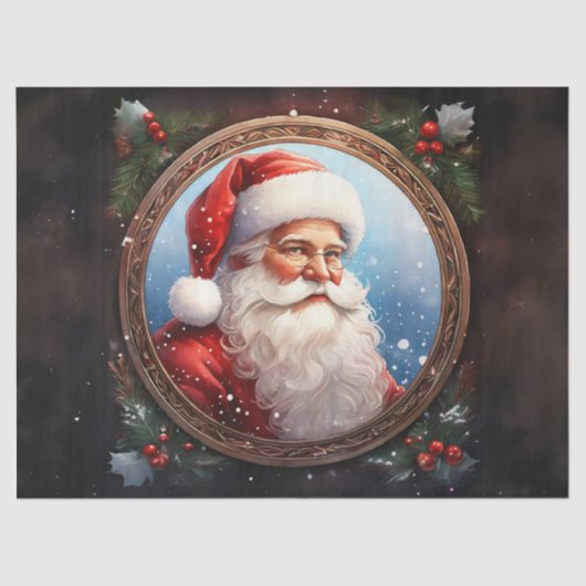 Retro Santa in Elegant Lijst Decoupage Ambachtspap Tissuepapier (Voorkant)