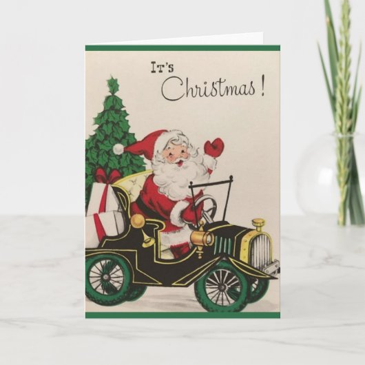 Retro Santa in Model T Kerst Kaart (Voorkant)