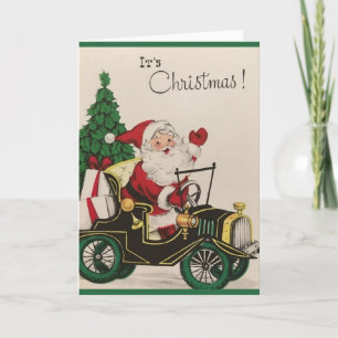 Retro Santa in Model T Kerst Kaart