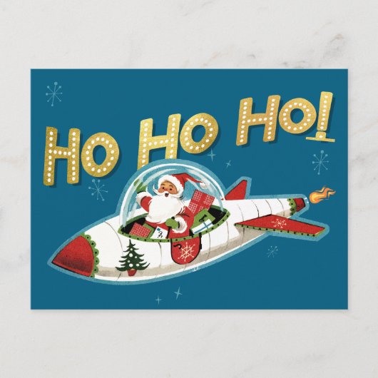 Retro Santa in Rocket Ho Ho Ho Non-Photo Christmas Feestdagenkaart (Voorkant)