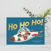 Retro Santa in Rocket Ho Ho Ho Non-Photo Christmas Feestdagenkaart (Staand voorkant)