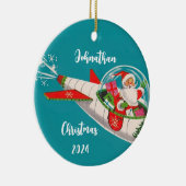 Retro Santa in Rocketship Gepersonaliseerd Ornamen Keramisch Ornament (Rechts)