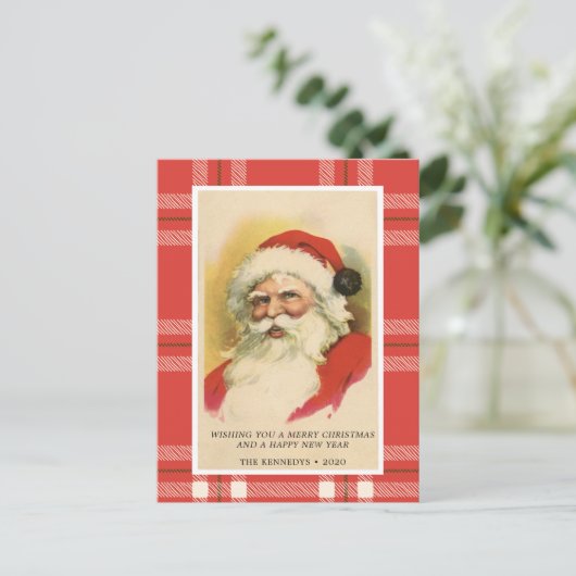  Retro Santa | Kaart met rode kerstmis (Staand voorkant)