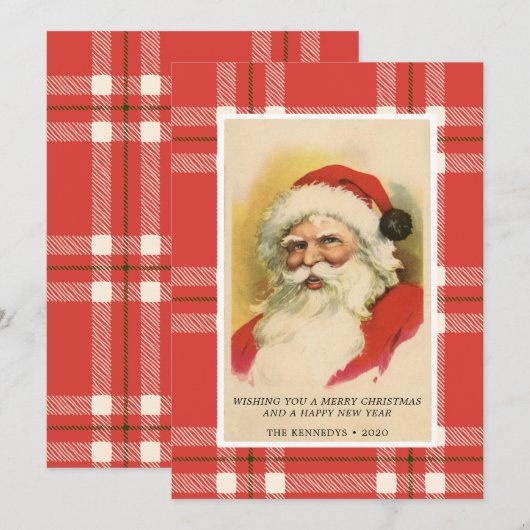  Retro Santa | Kaart met rode kerstmis (Voorkant / Achterkant)