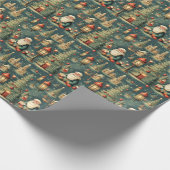 Retro Santa Kerk Kerstbomen Lantaarns Cadeaupapier (Hoek)