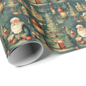 Retro Santa Kerk Kerstbomen Lantaarns Cadeaupapier (Rol Hoek)