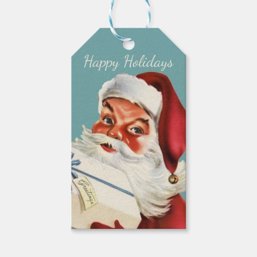 Retro Santa  kerst Cadeaulabel (Voorkant)