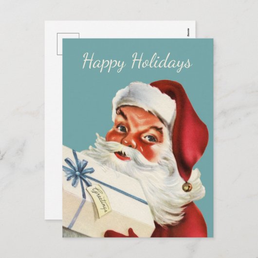 Retro Santa kerst Feestdagenkaart (Voorkant / Achterkant)