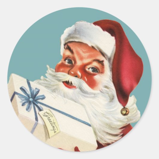 Retro Santa kerst Ronde Sticker (Voorkant)