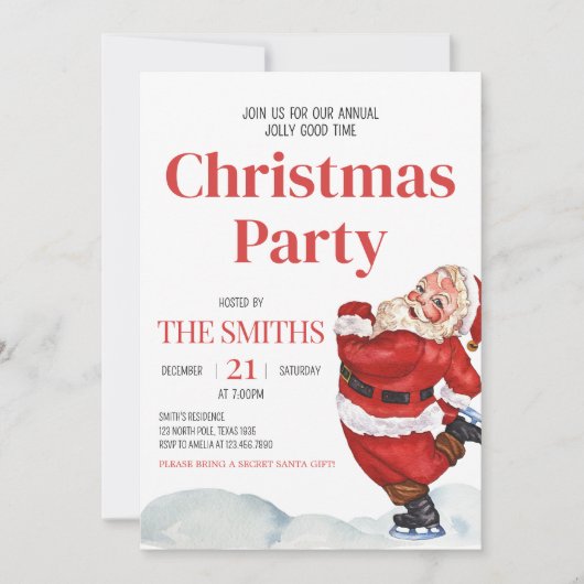  Retro Santa Kerstfeest Uitnodiging (Voorkant)