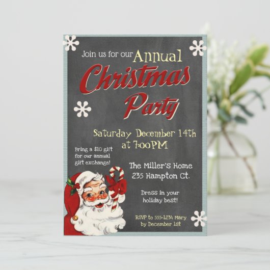 Retro Santa kerstfeest uitnodiging (Staand voorkant)