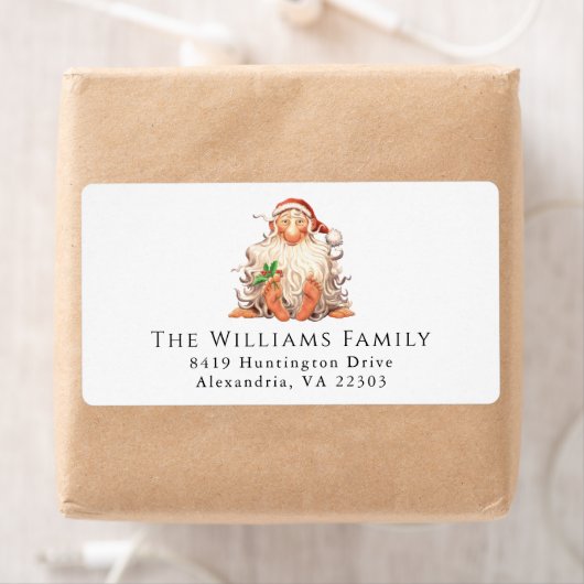 Retro Santa Kerstfeestdag Etiket (Insitu)