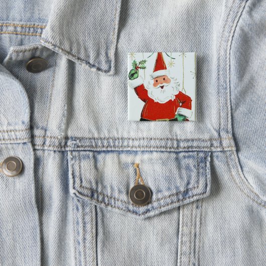  retro Santa Kerstfeestdag knop Vierkante Button 5,1 Cm (In situ)