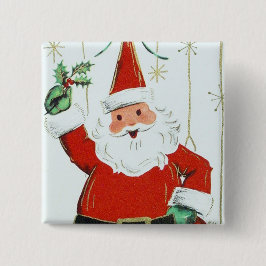 retro Santa Kerstfeestdag knop Vierkante Button 5,1 Cm