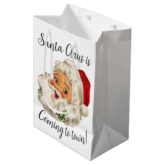 /RETRO SANTA Kerstmis Medium Cadeauzakje (Voorkant Gekanteld)