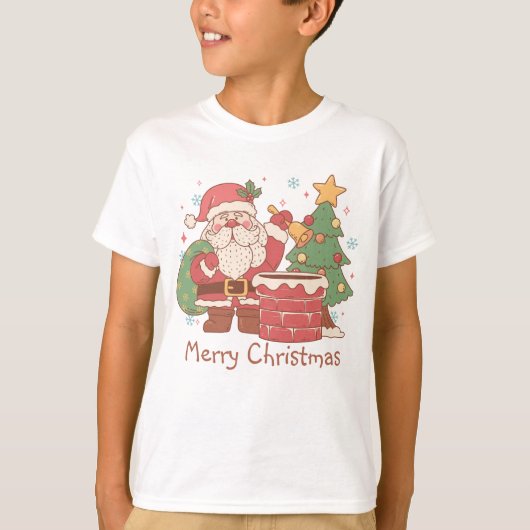 Retro Santa Klaar om naar beneden te gaan Schoorst T-shirt (Voorkant)