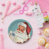 Retro Santa klassiek kerstcadeau Papieren Bordje (Feest)