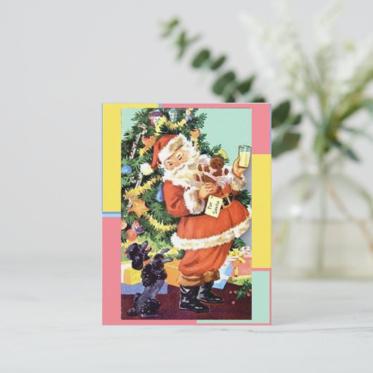 Retro Santa, Koekjes en Melk, en Dansende Poodle Briefkaart (Staand voorkant)