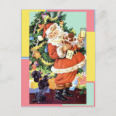 Retro Santa, Koekjes en Melk, en Dansende Poodle Briefkaart (Voorkant)