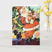 Retro Santa, Koekjes en Melk, en Dansende Poodle Kaart (Gele Bloem)