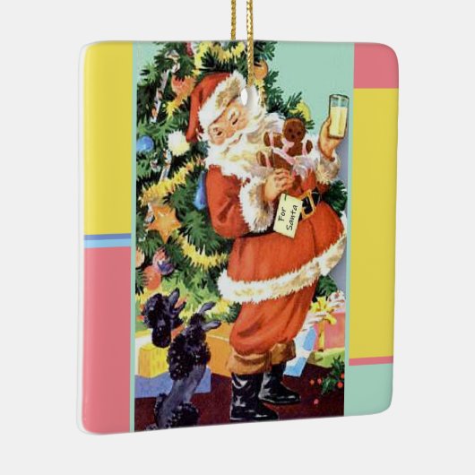 Retro Santa, Koekjes en Melk, en Dansende Poodle Keramisch Ornament (Rechts)