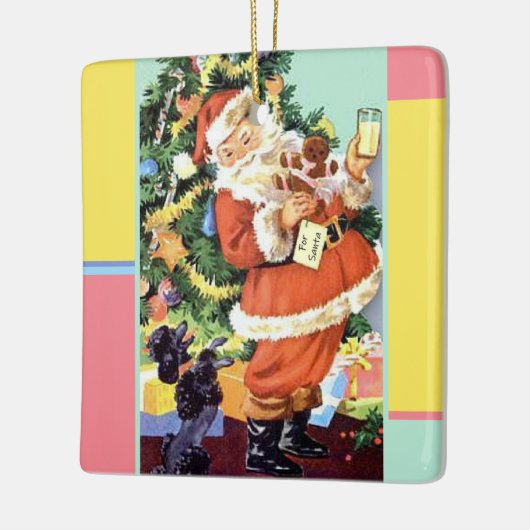 Retro Santa, Koekjes en Melk, en Dansende Poodle Keramisch Ornament (Links)