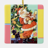 Retro Santa, Koekjes en Melk, en Dansende Poodle Keramisch Ornament (Voorkant)