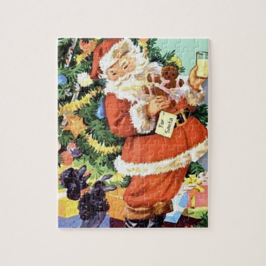 Retro Santa, Koekjes en Melk, en Dansende Poodle Legpuzzel (Verticaal)